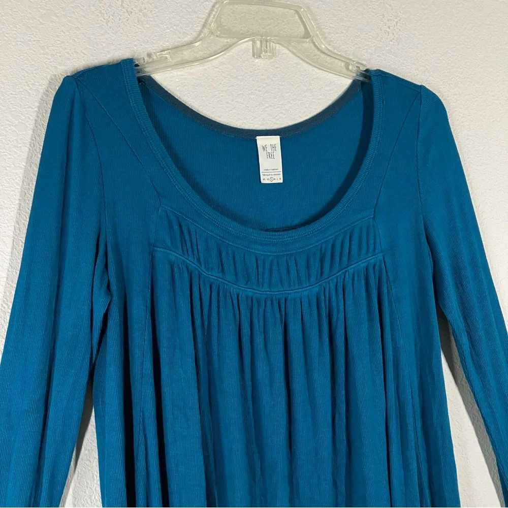 We The Free People Babydoll Top S Ribbed Long Sleeve Boho Festival Coastal Swing
